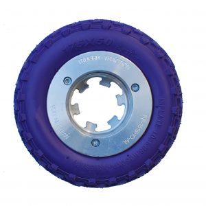 175 by 50 mm pneumatic tire front view with hub (not included)