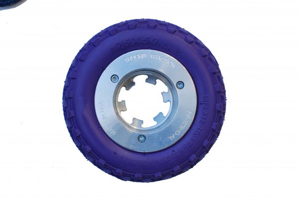 175 by 50 mm pneumatic tire front view with hub (not included)